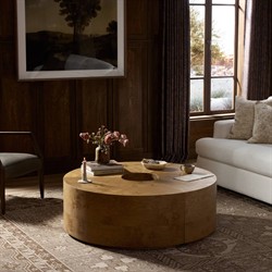 Rue Modern Classic Brown Burl Round Coffee Table|