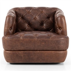 Paul Modern Classic Brown Leather Swivel Tufted Chair|