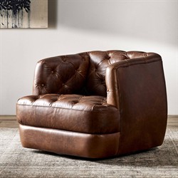 Paul Modern Classic Brown Leather Swivel Tufted Chair|