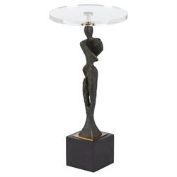 Giveon Updated Traditional Dark Bronze Figure Round Drink Table|