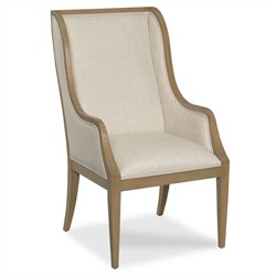 Alto Updated Traditional Brown Cream Linen Wood Wingback Dining Arm Chair|