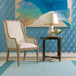 Alto Updated Traditional Brown Cream Linen Wood Wingback Dining Arm Chair|