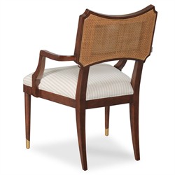 Powers French Country Cream Stripe Cane Dark Brown Wood Dining Arm Chair|