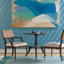 Powers French Country Cream Stripe Cane Dark Brown Wood Dining Arm Chair|