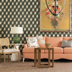 Powers French Country Cream Stripe Cane Auden Brown Wood Dining Arm Chair|