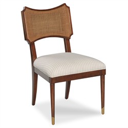 Powers French Country Cream Stripe Cane Dark Brown Wood Dining Chair|