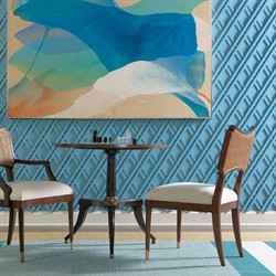 Powers French Country Cream Stripe Cane Dark Brown Wood Dining Chair|