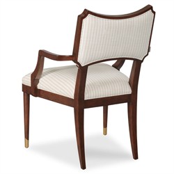Powers French Country Cream Stripe Dark Brown Wood Dining Arm Chair|