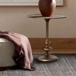 Lupe Industrial Loft Brass Aluminum Matchstick Pedestal Round Side End Table|