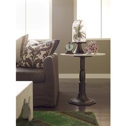 Hervey French Country White Marble Top Dark Grey Iron Pedestal Round Side Table|