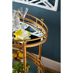 Normandy Modern Classic Gold Leaf Metal Clear Glass Bar Cart|