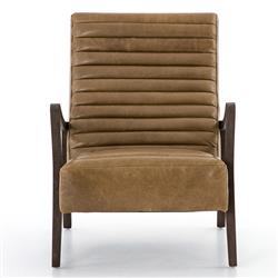 Amani Mid Century Brown Upholstred Leather Wood Tufted Occasional Arm Chair|