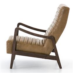 Amani Mid Century Brown Upholstred Leather Wood Tufted Occasional Arm Chair|