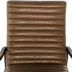 Amani Mid Century Brown Upholstred Leather Wood Tufted Occasional Arm Chair|