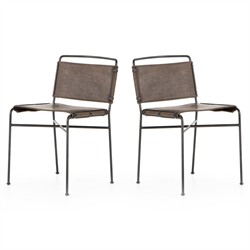 Oxton Industrial Loft Dark Brown Seat Black Iron Frame Dining Side Chair|