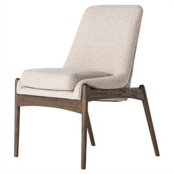 Olena Mid Century Beige Upholstered Brown Wood Frame Dining Side Chair|