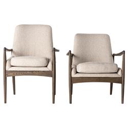 Olena Mid Century Beige Upholstered Brown Wood Frame Living Room Arm Chair|