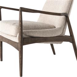 Olena Mid Century Beige Upholstered Brown Wood Frame Living Room Arm Chair|