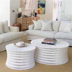 Pipa Ribboned White Resin Round Coffee Table - Large|