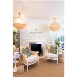 Hanna French Antique White Raffia Nailhead Trim Arm Chair|