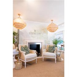 Hanna French Antique White Raffia Nailhead Trim Arm Chair|