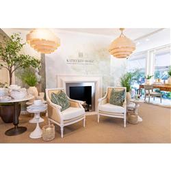 Hanna French Antique White Raffia Nailhead Trim Arm Chair|