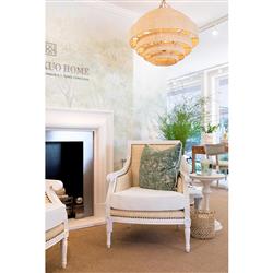 Hanna French Antique White Raffia Nailhead Trim Arm Chair|