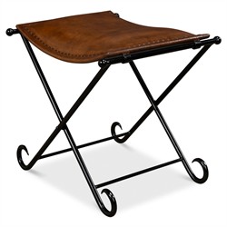 Ara French Country Brown Leather Black Iron Stool|