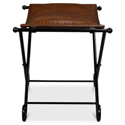 Ara French Country Brown Leather Black Iron Stool|