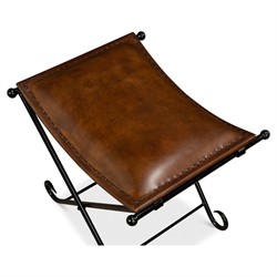 Ara French Country Brown Leather Black Iron Stool|