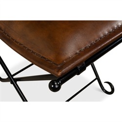 Ara French Country Brown Leather Black Iron Stool|