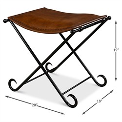 Ara French Country Brown Leather Black Iron Stool|
