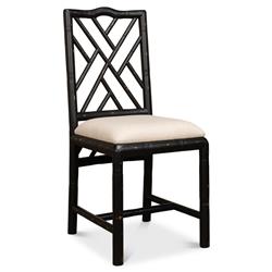 Grace French Country Beige Upholstered Linen Black Oak Dining Side Chair|