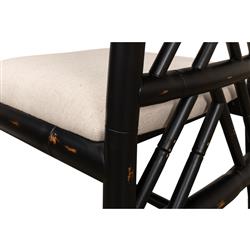 Grace French Country Beige Upholstered Linen Black Oak Dining Side Chair|