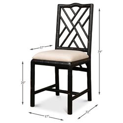 Grace French Country Beige Upholstered Linen Black Oak Dining Side Chair|
