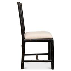 Grace French Country Beige Upholstered Linen Black Oak Dining Side Chair|