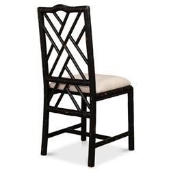 Grace French Country Beige Upholstered Linen Black Oak Dining Side Chair|