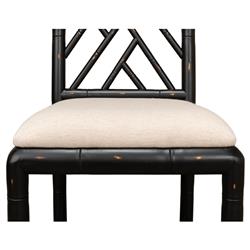 Grace French Country Beige Upholstered Linen Black Oak Dining Side Chair|