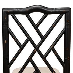 Grace French Country Beige Upholstered Linen Black Oak Dining Side Chair|