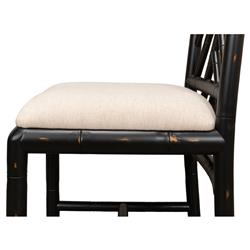 Grace French Country Beige Upholstered Linen Black Oak Dining Side Chair|