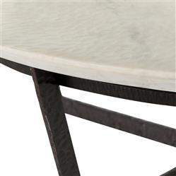 Kian Industrial Loft White Marble Hammered Iron Round Coffee Table|