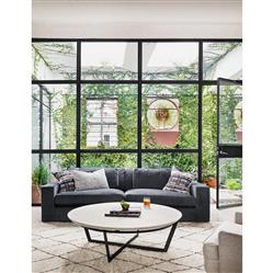 Kian Industrial Loft White Marble Hammered Iron Round Coffee Table|