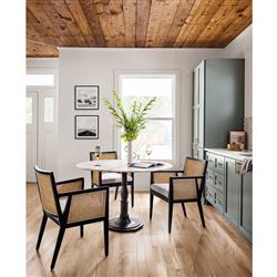 Hervey French White Marble Dark Grey Iron Pedestal Dining Table - 48"|