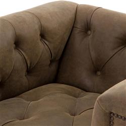 Emmy Rustic Lodge Dark Brown Leather Tufted Nailhead Trim Swivel Club Chair|
