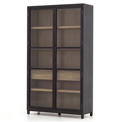 Clarence Rustic Lodge Black Oak Wood Clear Glass Door Display Case|