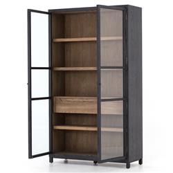 Clarence Rustic Lodge Black Oak Wood Clear Glass Door Display Case|