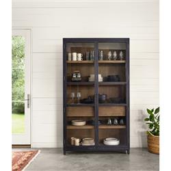 Clarence Rustic Lodge Black Oak Wood Clear Glass Door Display Case|