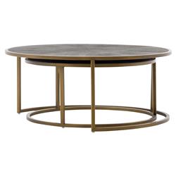 Ena Modern Regency Antique Brass Shagreen Round Nesting Round Coffee Table|