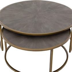 Ena Modern Regency Antique Brass Shagreen Round Nesting Round Coffee Table|