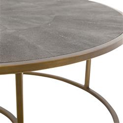 Ena Modern Regency Antique Brass Shagreen Round Nesting Round Coffee Table|